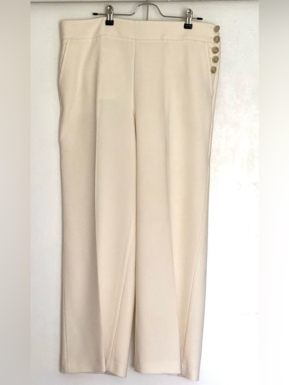 Talbots Greenwich Wide Leg Pants | Ivory Cream | Size 16P Petite | Button Detail